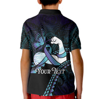 Personalised Polynesia Suicide Prevention Month Kid Polo Shirt Brave Strong Butterfly Teal Purple Ribbon LT14 - Polynesian Pride