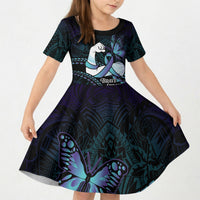 Personalised Polynesia Suicide Prevention Month Kid Short Sleeve Dress Brave Strong Butterfly Teal Purple Ribbon LT14 KID Purple - Polynesian Pride