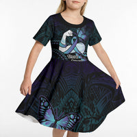 Personalised Polynesia Suicide Prevention Month Kid Short Sleeve Dress Brave Strong Butterfly Teal Purple Ribbon LT14 - Polynesian Pride