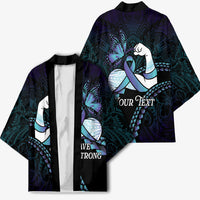 Personalised Polynesia Suicide Prevention Month Kimono Brave Strong Butterfly Teal Purple Ribbon LT14 - Polynesian Pride