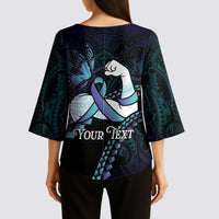 Personalised Polynesia Suicide Prevention Month Kimono Sleeve Blouse Brave Strong Butterfly Teal Purple Ribbon LT14 - Polynesian Pride