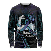 Personalised Polynesia Suicide Prevention Month Long Sleeve Shirt Brave Strong Butterfly Teal Purple Ribbon LT14 Unisex Purple - Polynesian Pride