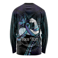 Personalised Polynesia Suicide Prevention Month Long Sleeve Shirt Brave Strong Butterfly Teal Purple Ribbon LT14 - Polynesian Pride