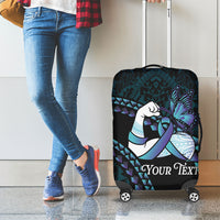 Personalised Polynesia Suicide Prevention Month Luggage Cover Brave Strong Butterfly Teal Purple Ribbon LT14 - Polynesian Pride
