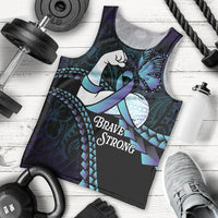 Personalised Polynesia Suicide Prevention Month Men Tank Top Brave Strong Butterfly Teal Purple Ribbon LT14 - Polynesian Pride