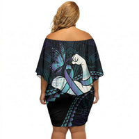 Personalised Polynesia Suicide Prevention Month Off Shoulder Short Dress Brave Strong Butterfly Teal Purple Ribbon LT14 - Polynesian Pride