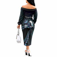 Personalised Polynesia Suicide Prevention Month Off The Shoulder Long Sleeve Dress Brave Strong Butterfly Teal Purple Ribbon LT14 - Polynesian Pride