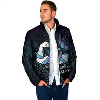 Personalised Polynesia Suicide Prevention Month Padded Jacket Brave Strong Butterfly Teal Purple Ribbon LT14 - Polynesian Pride