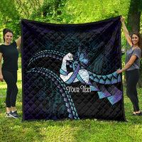 Personalised Polynesia Suicide Prevention Month Quilt Brave Strong Butterfly Teal Purple Ribbon LT14 - Polynesian Pride