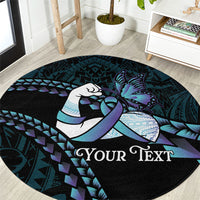 Personalised Polynesia Suicide Prevention Month Round Carpet Brave Strong Butterfly Teal Purple Ribbon LT14 Purple - Polynesian Pride