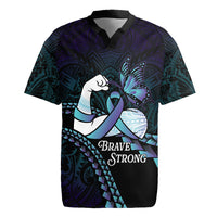Personalised Polynesia Suicide Prevention Month Rugby Jersey Brave Strong Butterfly Teal Purple Ribbon LT14 Purple - Polynesian Pride