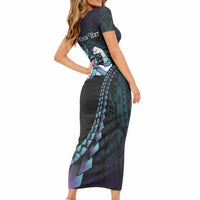 Personalised Polynesia Suicide Prevention Month Short Sleeve Bodycon Dress Brave Strong Butterfly Teal Purple Ribbon LT14 - Polynesian Pride