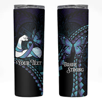 Personalised Polynesia Suicide Prevention Month Skinny Tumbler Brave Strong Butterfly Teal Purple Ribbon LT14 Purple - Polynesian Pride