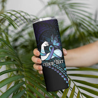Personalised Polynesia Suicide Prevention Month Skinny Tumbler Brave Strong Butterfly Teal Purple Ribbon LT14 - Polynesian Pride