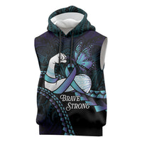 Personalised Polynesia Suicide Prevention Month Sleeveless Hoodie Brave Strong Butterfly Teal Purple Ribbon LT14 Purple - Polynesian Pride