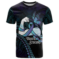 Personalised Polynesia Suicide Prevention Month T Shirt Brave Strong Butterfly Teal Purple Ribbon LT14 Purple - Polynesian Pride