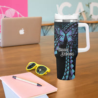 Personalised Polynesia Suicide Prevention Month Tumbler With Handle Brave Strong Butterfly Teal Purple Ribbon LT14 - Polynesian Pride