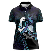 Personalised Polynesia Suicide Prevention Month Women Polo Shirt Brave Strong Butterfly Teal Purple Ribbon LT14 Female Purple - Polynesian Pride