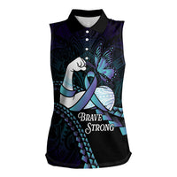 Personalised Polynesia Suicide Prevention Month Women Sleeveless Polo Shirt Brave Strong Butterfly Teal Purple Ribbon LT14 Female Purple - Polynesian Pride