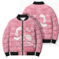 Personalised Polynesia Breast Cancer Awareness Bomber Puffer Jacket Brave Strong Butterfly Pink Ribbon