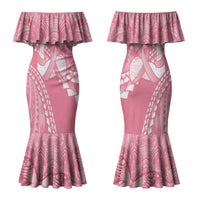 Personalised Polynesia Breast Cancer Awareness Couples Matching Mermaid Dress and Hawaiian Shirt Brave Strong Butterfly Pink Ribbon LT14 - Polynesian Pride