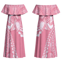 Personalised Polynesia Breast Cancer Awareness Couples Matching Off Shoulder Maxi Dress and Hawaiian Shirt Brave Strong Butterfly Pink Ribbon LT14 - Polynesian Pride