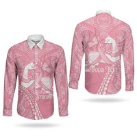 Personalised Polynesia Breast Cancer Awareness Couples Matching Off Shoulder Maxi Dress and Long Sleeve Button Shirt Brave Strong Butterfly Pink Ribbon LT14 - Polynesian Pride