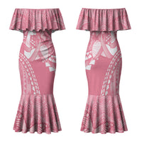 Personalised Polynesia Breast Cancer Awareness Family Matching Mermaid Dress and Hawaiian Shirt Brave Strong Butterfly Pink Ribbon LT14 Mom's Dress Pink - Polynesian Pride