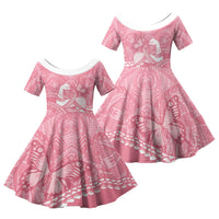 Personalised Polynesia Breast Cancer Awareness Family Matching Summer Maxi Dress and Hawaiian Shirt Brave Strong Butterfly Pink Ribbon LT14 Daughter's Dress Pink - Polynesian Pride