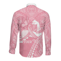 Personalised Polynesia Breast Cancer Awareness Long Sleeve Button Shirt Brave Strong Butterfly Pink Ribbon LT14 - Polynesian Pride