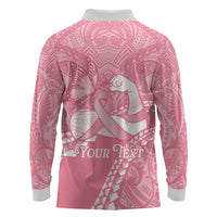 Personalised Polynesia Breast Cancer Awareness Long Sleeve Polo Shirt Brave Strong Butterfly Pink Ribbon LT14 - Polynesian Pride