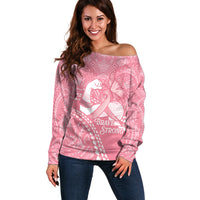 Personalised Polynesia Breast Cancer Awareness Off Shoulder Sweater Brave Strong Butterfly Pink Ribbon LT14 Women Pink - Polynesian Pride