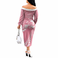 Personalised Polynesia Breast Cancer Awareness Off The Shoulder Long Sleeve Dress Brave Strong Butterfly Pink Ribbon LT14 - Polynesian Pride