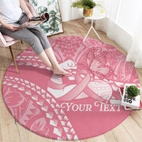 Personalised Polynesia Breast Cancer Awareness Round Carpet Brave Strong Butterfly Pink Ribbon LT14 - Polynesian Pride
