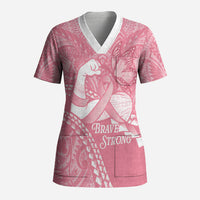 Personalised Polynesia Breast Cancer Awareness Scrub Top Brave Strong Butterfly Pink Ribbon