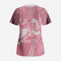 Personalised Polynesia Breast Cancer Awareness Scrub Top Brave Strong Butterfly Pink Ribbon