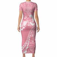 Personalised Polynesia Breast Cancer Awareness Short Sleeve Bodycon Dress Brave Strong Butterfly Pink Ribbon LT14 - Polynesian Pride