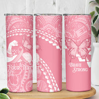 Personalised Polynesia Breast Cancer Awareness Skinny Tumbler Brave Strong Butterfly Pink Ribbon LT14 - Polynesian Pride
