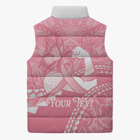 Personalised Polynesia Breast Cancer Awareness Sleeveless Puffer Jacket Brave Strong Butterfly Pink Ribbon