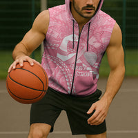 Personalised Polynesia Breast Cancer Awareness Sleeveless Zip Hoodie Brave Strong Butterfly Pink Ribbon