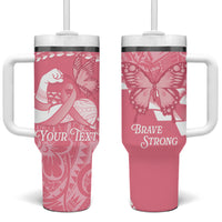 Personalised Polynesia Breast Cancer Awareness Tumbler With Handle Brave Strong Butterfly Pink Ribbon LT14 One Size: 40 oz Pink - Polynesian Pride