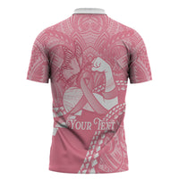 Personalised Polynesia Breast Cancer Awareness Zipper Polo Shirt Brave Strong Butterfly Pink Ribbon