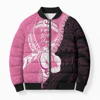 Personalised Polynesia Breast Cancer Awareness Bomber Puffer Jacket Fight With Hope Pink Ribbon Boxing Gloves