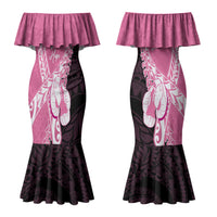 Personalised Polynesia Breast Cancer Awareness Couples Matching Mermaid Dress and Hawaiian Shirt Fight With Hope Pink Ribbon Boxing Gloves