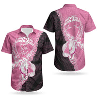 Personalised Polynesia Breast Cancer Awareness Couples Matching Off Shoulder Short Dress and Hawaiian Shirt Fight With Hope Pink Ribbon Boxing Gloves