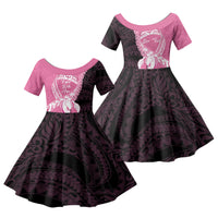 Personalised Polynesia Breast Cancer Awareness Family Matching Short Sleeve Bodycon Dress and Hawaiian Shirt Fight With Hope Pink Ribbon Boxing Gloves