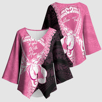 Personalised Polynesia Breast Cancer Awareness Kimono Sleeve Blouse Fight With Hope Pink Ribbon Boxing Gloves