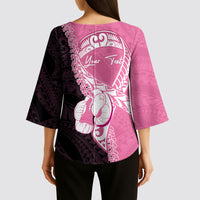 Personalised Polynesia Breast Cancer Awareness Kimono Sleeve Blouse Fight With Hope Pink Ribbon Boxing Gloves