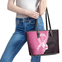 Polynesia Breast Cancer Awareness Leather Tote Bag Fight With Hope Pink Ribbon Boxing Gloves