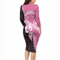 Personalised Polynesia Breast Cancer Awareness Long Sleeve Bodycon Dress Fight With Hope Pink Ribbon Boxing Gloves